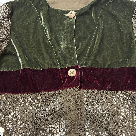 Open Knit Cardigan Womens Sz M Forrest goblin fairycore BoHo Festival velvet - Picture 8 of 9